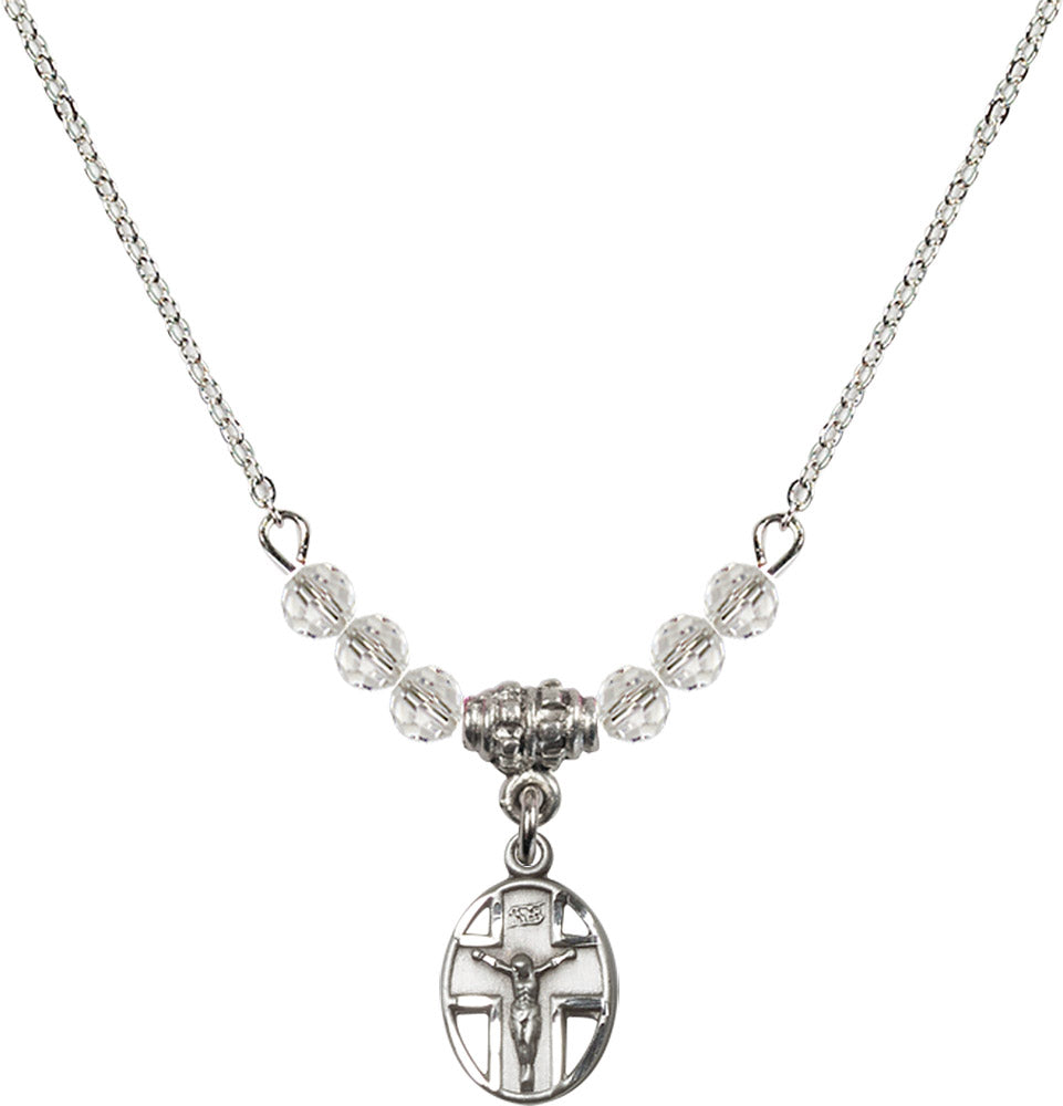 Sterling Silver Crucifix Birthstone Necklace with Crystal Beads - 0978