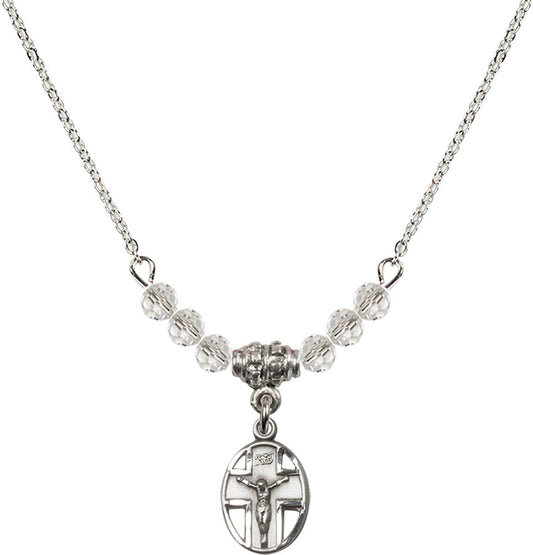 Sterling Silver Crucifix Birthstone Necklace with Crystal Beads - 0978