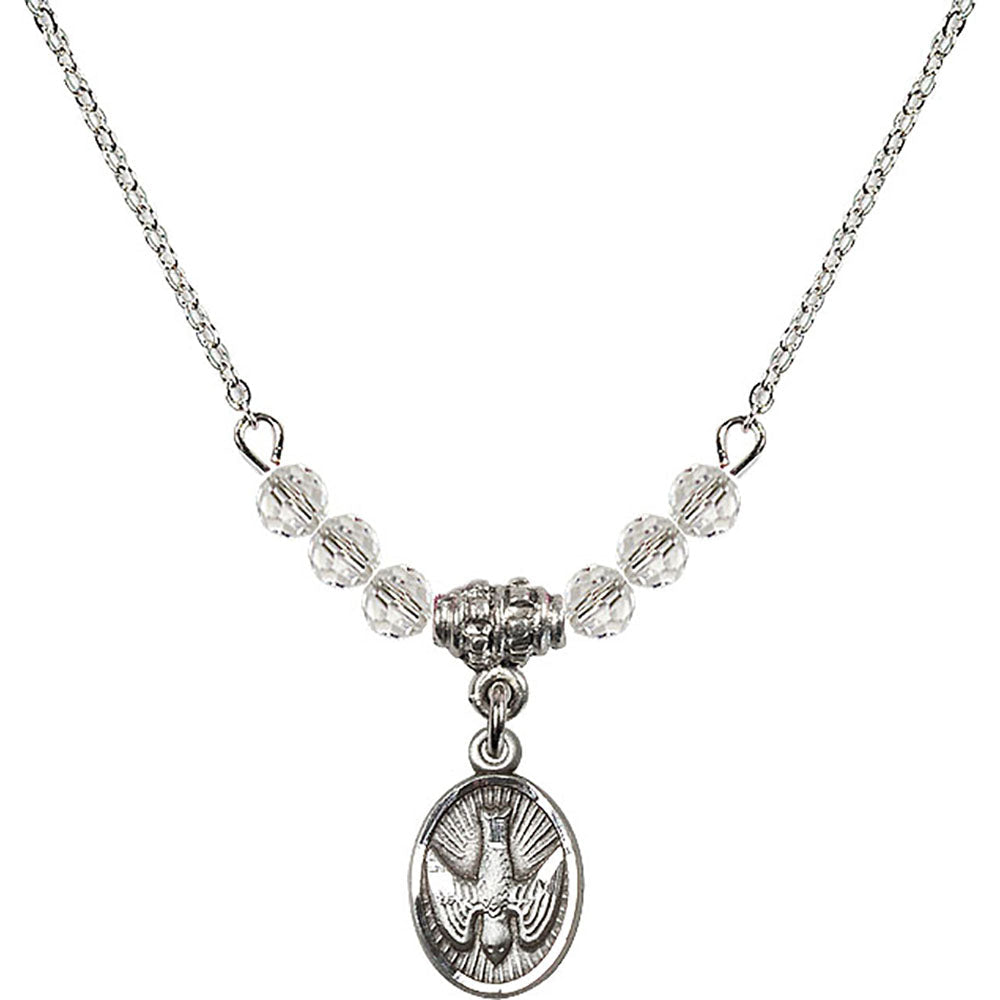 Sterling Silver Holy Spirit Birthstone Necklace with Crystal Beads - 0982