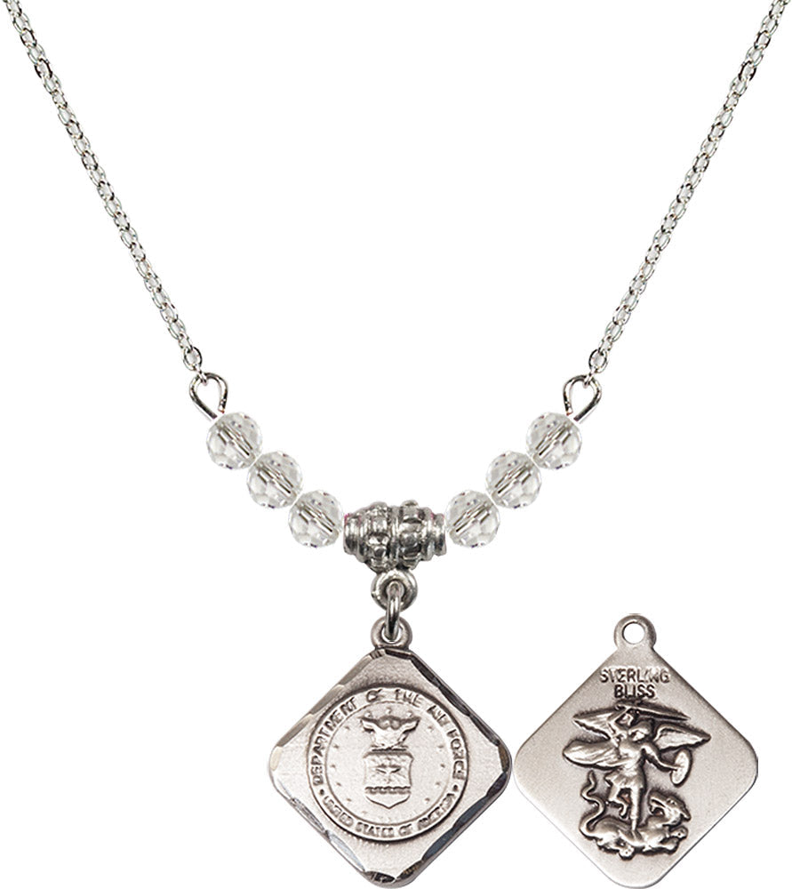 Sterling Silver Air Force Diamond Birthstone Necklace with Crystal Beads - 1180