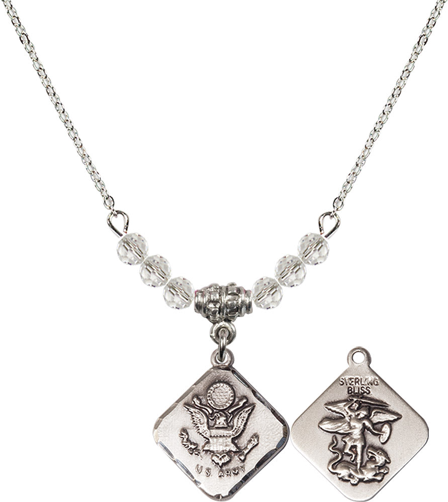 Sterling Silver Army Diamond Birthstone Necklace with Crystal Beads - 1180