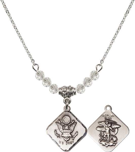 Sterling Silver Army Diamond Birthstone Necklace with Crystal Beads - 1180