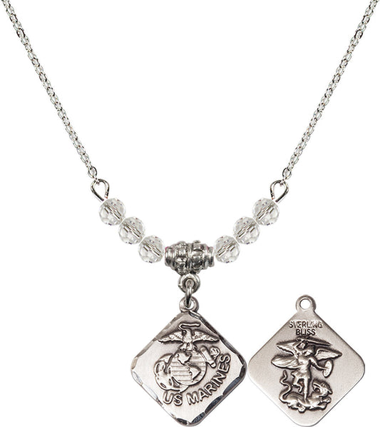 Sterling Silver Marines Diamond Birthstone Necklace with Crystal Beads - 1180