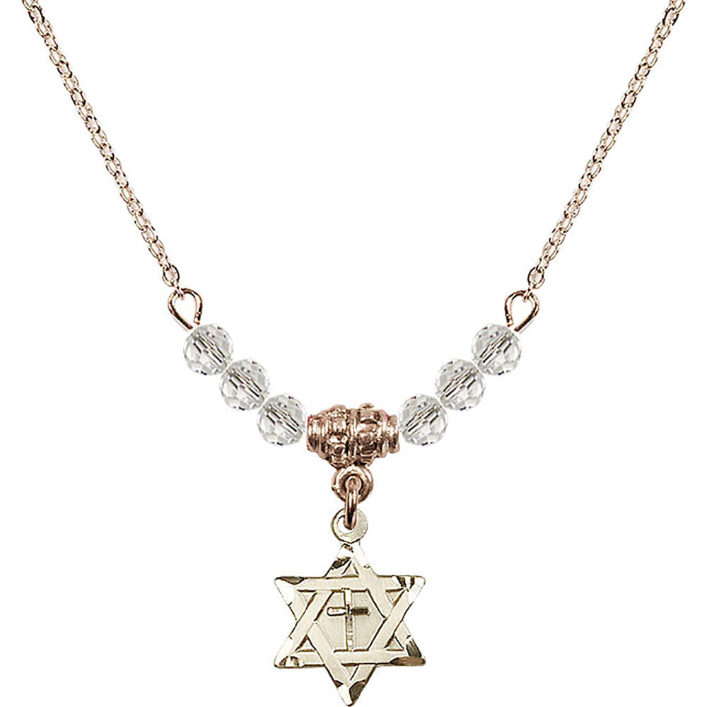 14kt Gold Filled Star of David w/ Cross Birthstone Necklace with Crystal Beads - 1211