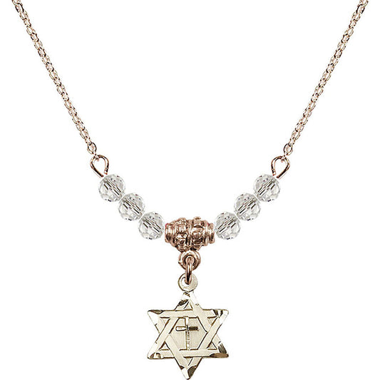 14kt Gold Filled Star of David w/ Cross Birthstone Necklace with Crystal Beads - 1211
