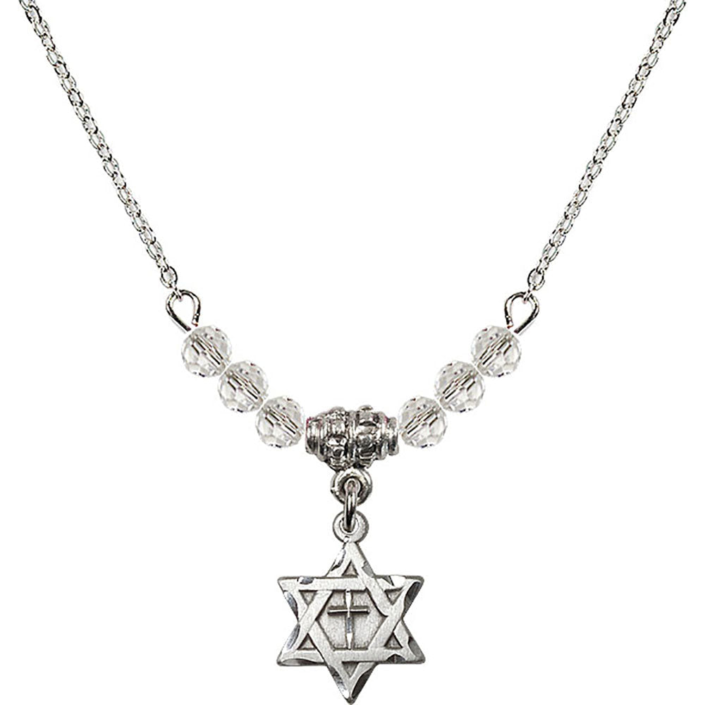 Sterling Silver Star of David w/ Cross Birthstone Necklace with Crystal Beads - 1211
