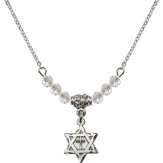 Sterling Silver Star of David w/ Cross Birthstone Necklace with Crystal Beads - 1211