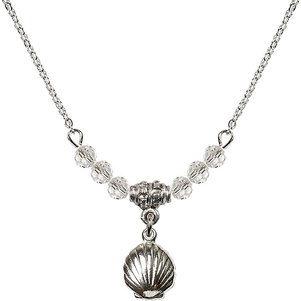 Sterling Silver Shell Birthstone Necklace with Crystal Beads - 1260