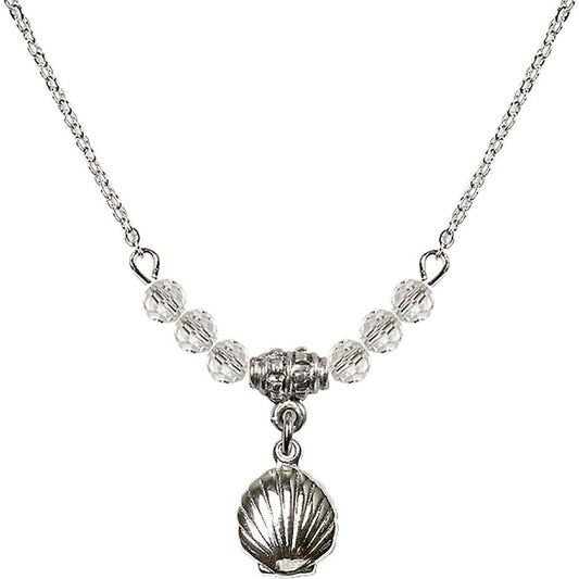Sterling Silver Shell Birthstone Necklace with Crystal Beads - 1260