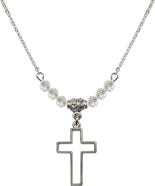 Sterling Silver Cross Birthstone Necklace with Crystal Beads - 1708