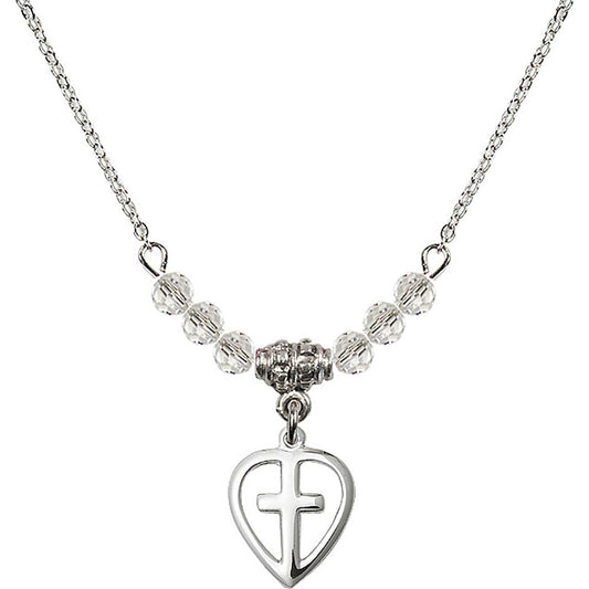 Sterling Silver Heart / Cross Birthstone Necklace with Crystal Beads - 1709