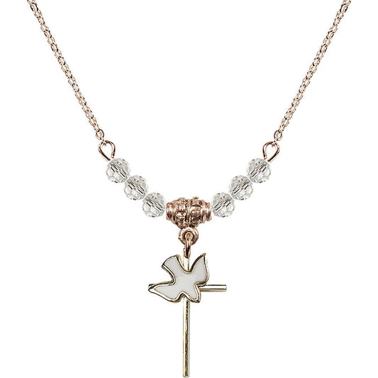 14kt Gold Filled Cross / Holy Spirit Birthstone Necklace with Crystal Beads - 1812