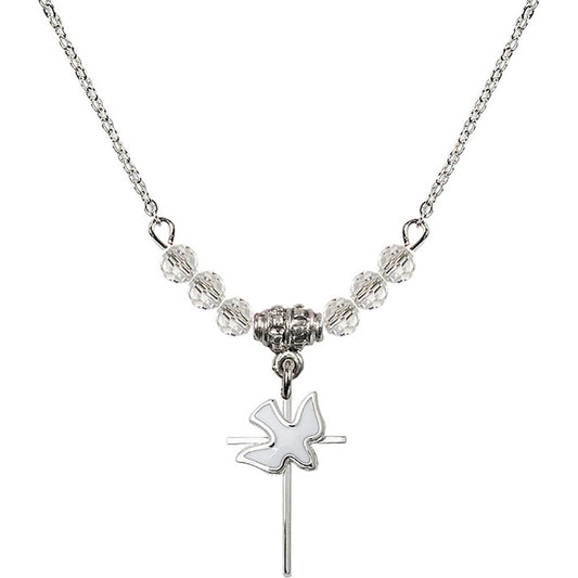 Sterling Silver Cross / Holy Spirit Birthstone Necklace with Crystal Beads - 1812