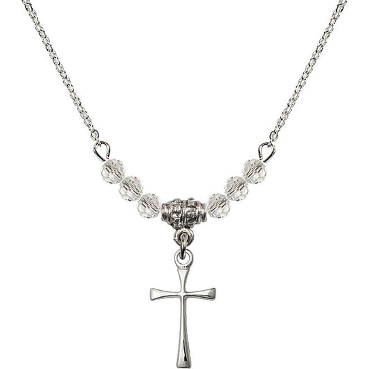 Sterling Silver Maltese Cross Birthstone Necklace with Crystal Beads - 1872