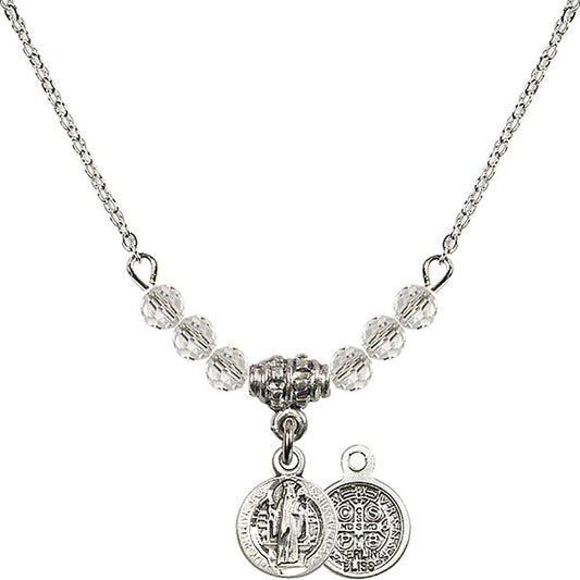 Sterling Silver Saint Benedict Birthstone Necklace with Crystal Beads - 2341