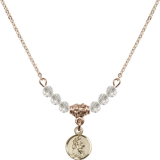 14kt Gold Filled Saint Christopher Birthstone Necklace with Crystal Beads - 2343