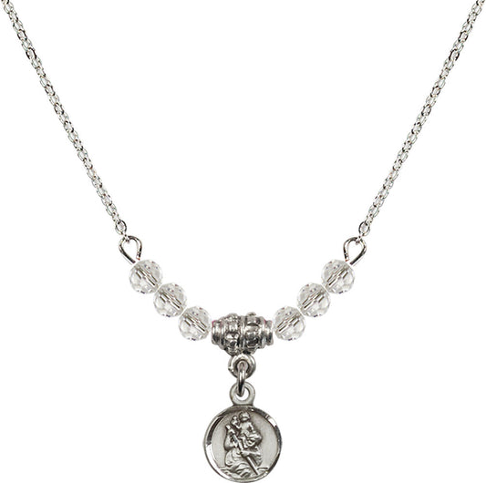 Sterling Silver Saint Christopher Birthstone Necklace with Crystal Beads - 2343