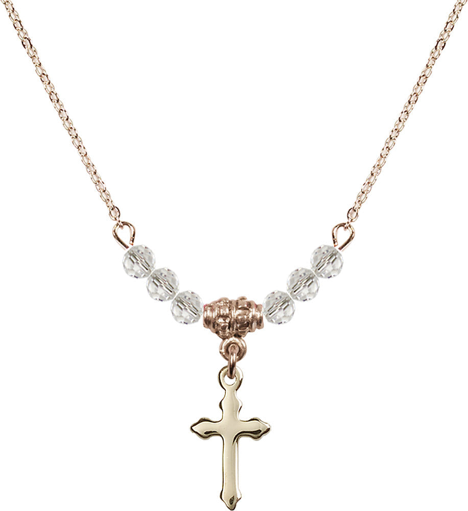 14kt Gold Filled Cross Birthstone Necklace with Crystal Beads - 2528
