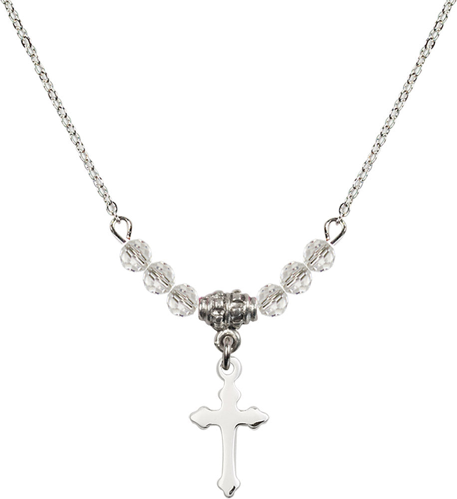 Sterling Silver Cross Birthstone Necklace with Crystal Beads - 2528