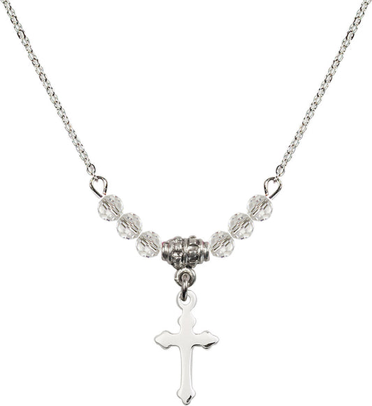 Sterling Silver Cross Birthstone Necklace with Crystal Beads - 2528