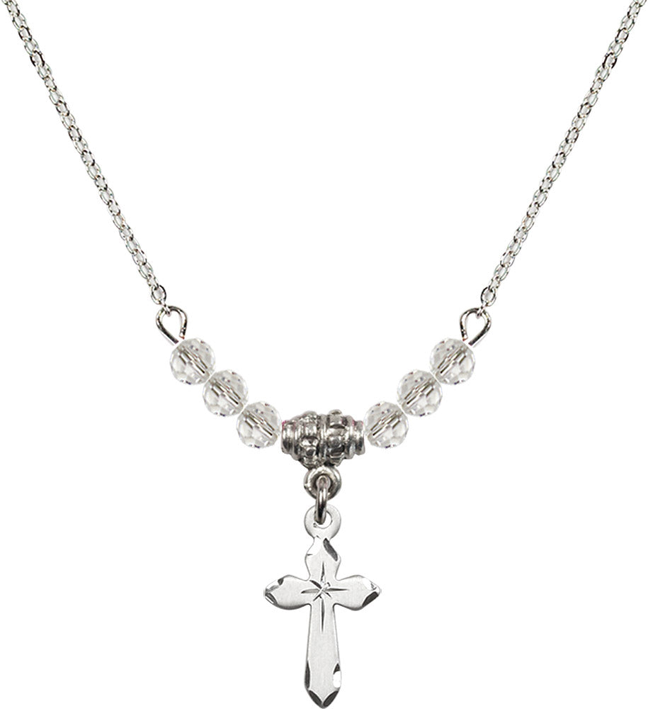 Sterling Silver Cross Birthstone Necklace with Crystal Beads - 2529