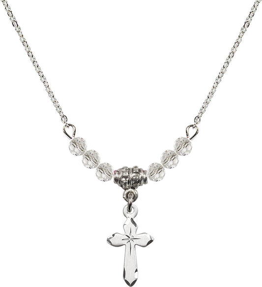 Sterling Silver Cross Birthstone Necklace with Crystal Beads - 2529