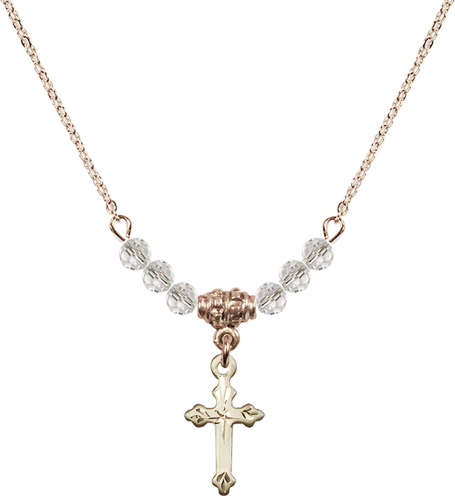 14kt Gold Filled Cross Birthstone Necklace with Crystal Beads - 2531