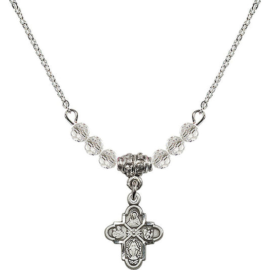 Sterling Silver 4-Way Birthstone Necklace with Crystal Beads - 3143