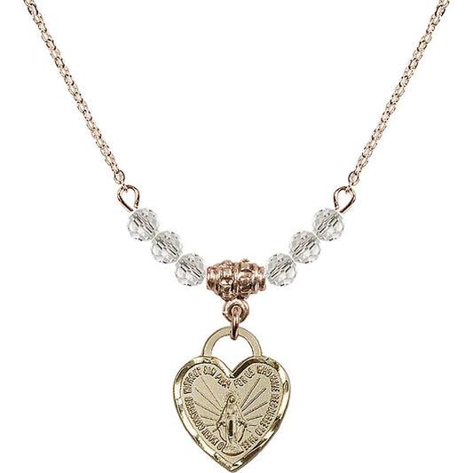 14kt Gold Filled Miraculous Heart Birthstone Necklace with Crystal Beads - 3401