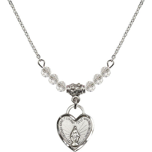 Sterling Silver Miraculous Heart Birthstone Necklace with Crystal Beads - 3401
