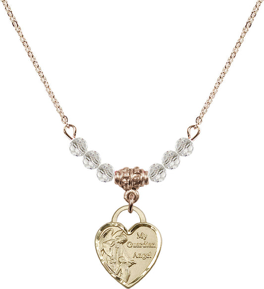 14kt Gold Filled Guardian Angel Heart Birthstone Necklace with Crystal Beads - 3402