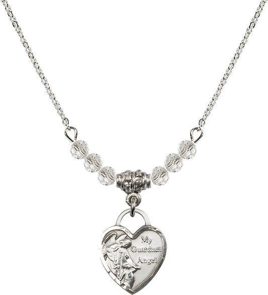 Sterling Silver Guardian Angel Heart Birthstone Necklace with Crystal Beads - 3402