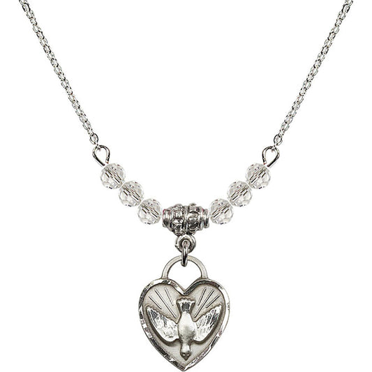 Sterling Silver Confirmation Heart Birthstone Necklace with Crystal Beads - 3405