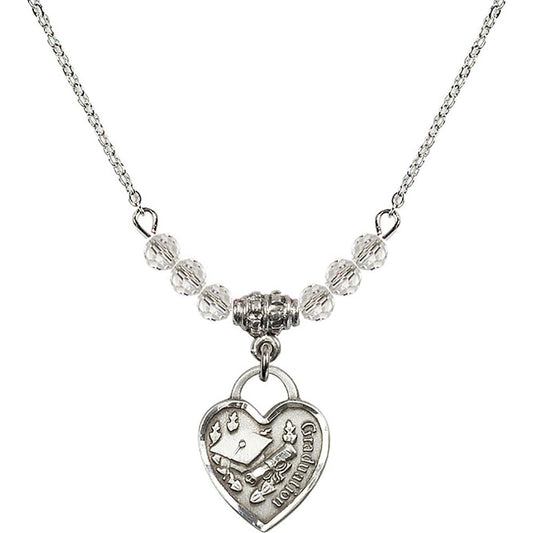 Sterling Silver Graduation Heart Birthstone Necklace with Crystal Beads - 3406