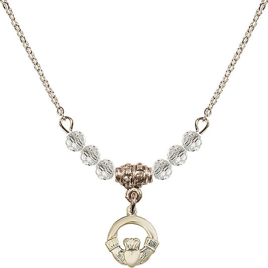 14kt Gold Filled Claddagh Birthstone Necklace with Crystal Beads - 4113