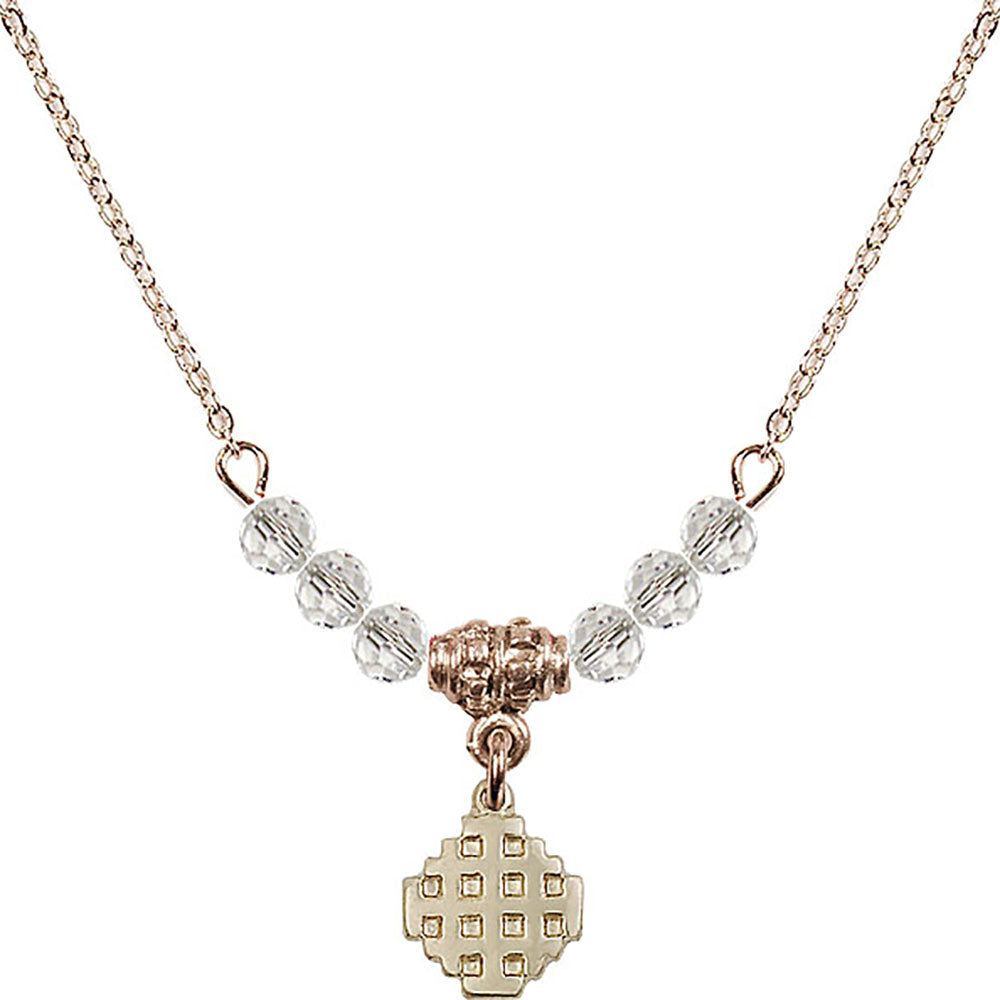 14kt Gold Filled Jerusalem Cross Birthstone Necklace with Crystal Beads - 4118