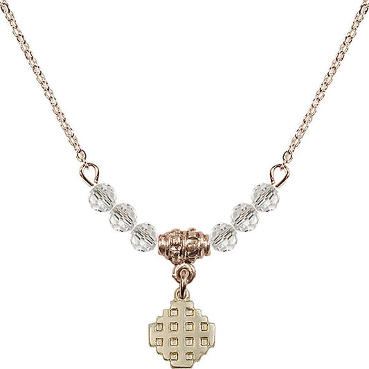 14kt Gold Filled Jerusalem Cross Birthstone Necklace with Crystal Beads - 4118