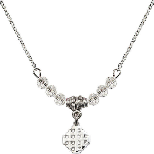 Sterling Silver Jerusalem Cross Birthstone Necklace with Crystal Beads - 4118