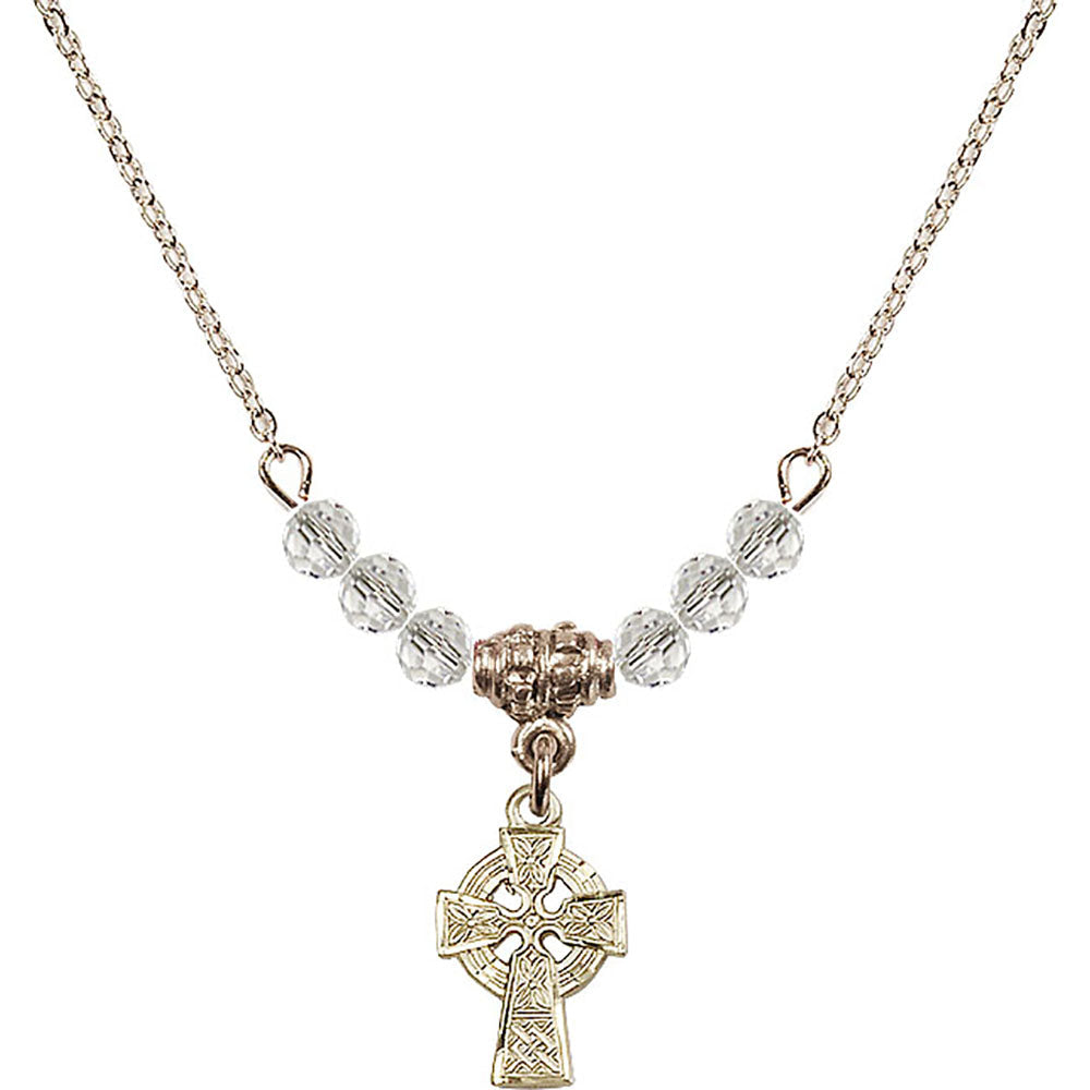 14kt Gold Filled Celtic Cross Birthstone Necklace with Crystal Beads - 4133