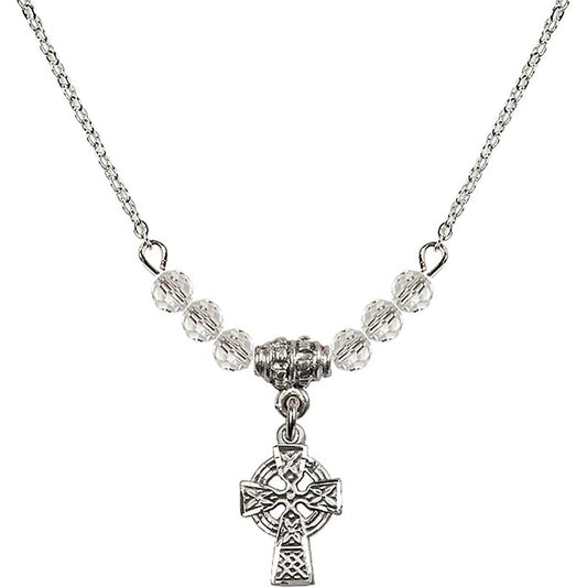 Sterling Silver Celtic Cross Birthstone Necklace with Crystal Beads - 4133