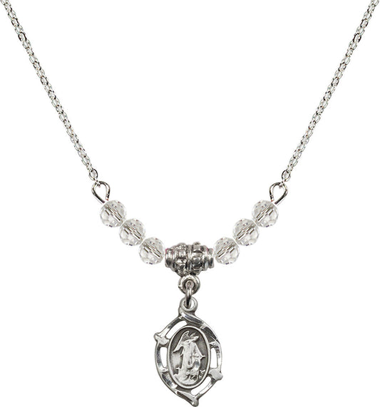 Sterling Silver Guardian Angel Birthstone Necklace with Crystal Beads - 4154