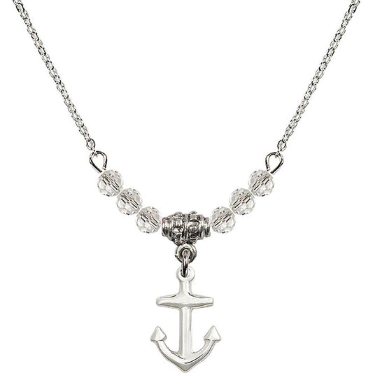 Sterling Silver Anchor Birthstone Necklace with Crystal Beads - 4158