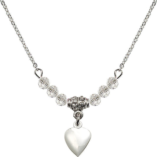 Sterling Silver Heart Birthstone Necklace with Crystal Beads - 4158