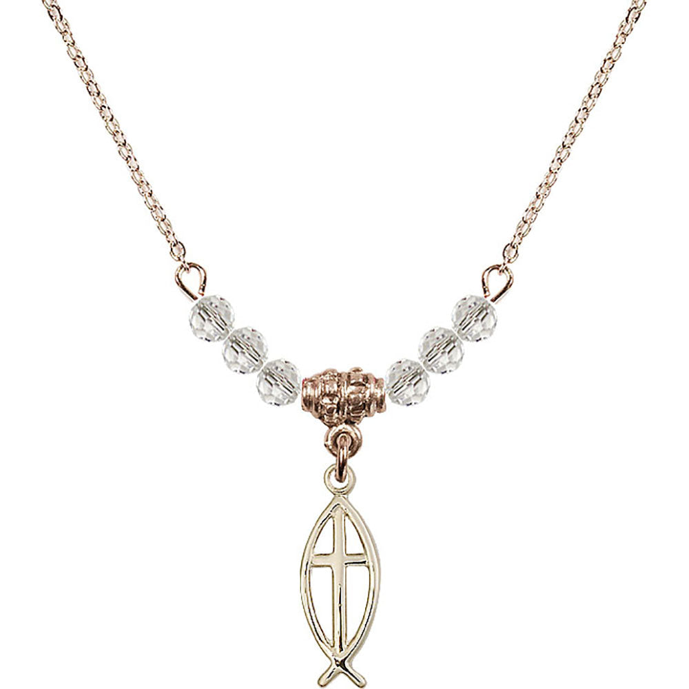 14kt Gold Filled Fish / Cross Birthstone Necklace with Crystal Beads - 4251