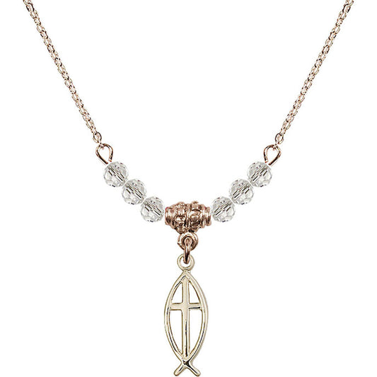 14kt Gold Filled Fish / Cross Birthstone Necklace with Crystal Beads - 4251