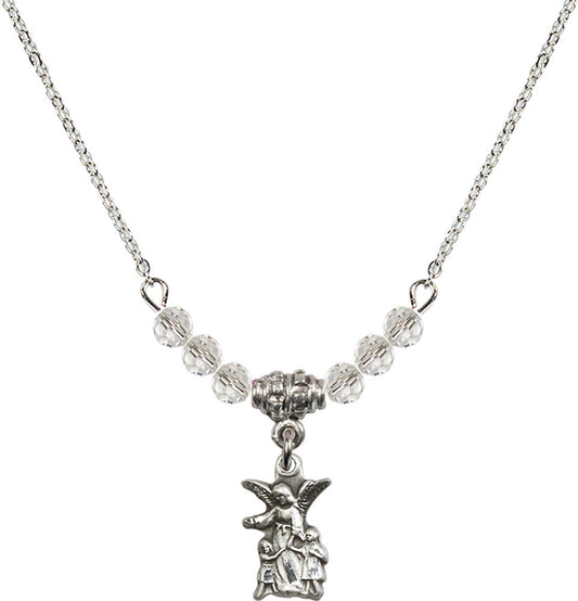 Sterling Silver Guardian Angel Birthstone Necklace with Crystal Beads - 4253