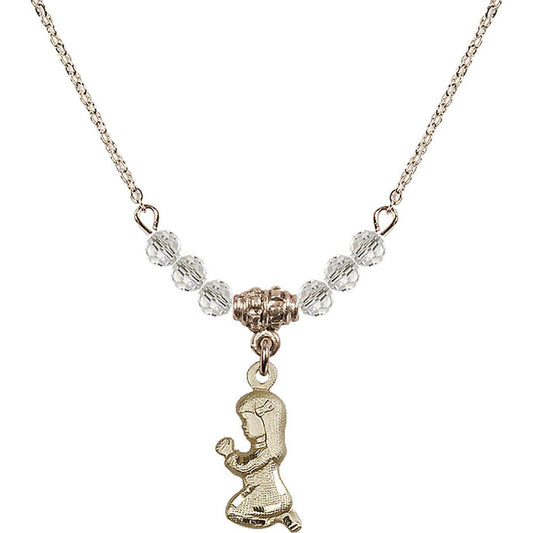14kt Gold Filled Praying Girl Birthstone Necklace with Crystal Beads - 4262
