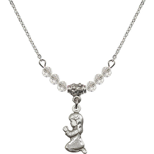 Sterling Silver Praying Girl Birthstone Necklace with Crystal Beads - 4262