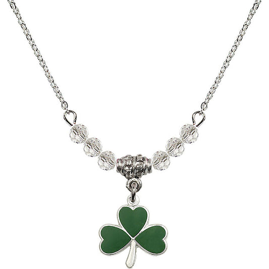 Sterling Silver Shamrock Birthstone Necklace with Crystal Beads - 5243