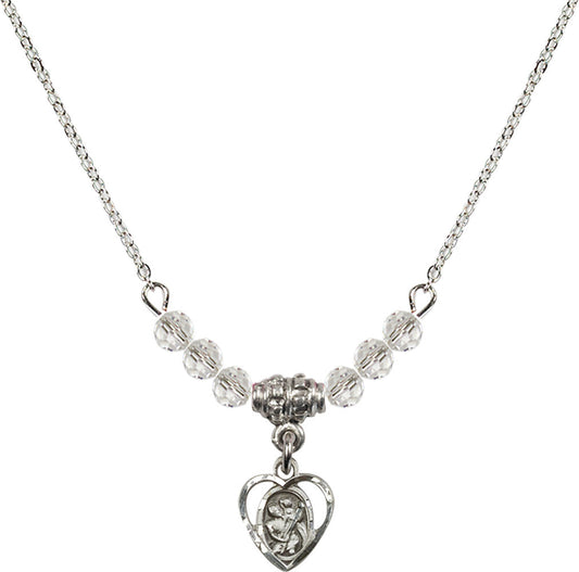 Sterling Silver Saint Christopher Birthstone Necklace with Crystal Beads - 5403